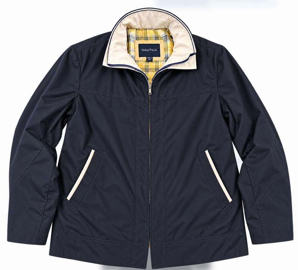 NAUTICA Black & Tan Raincoat WINDBREAKER STYLE jacket - SIZE XL Pockets